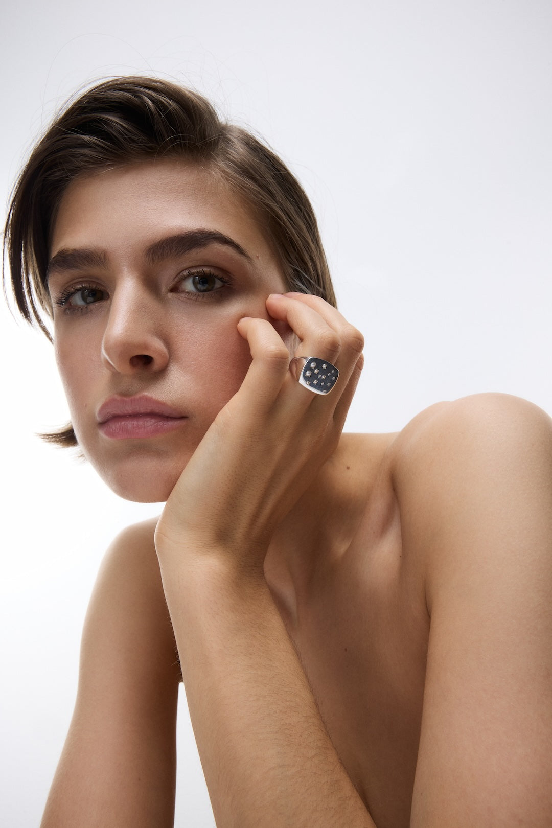Rectangle With Mini Pearl Ring