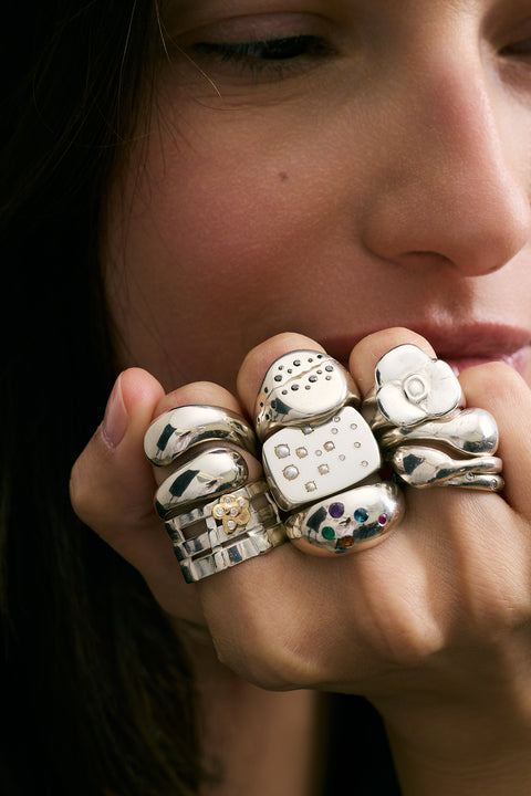 Large Silver Dome with Multi Coloured Gemstones