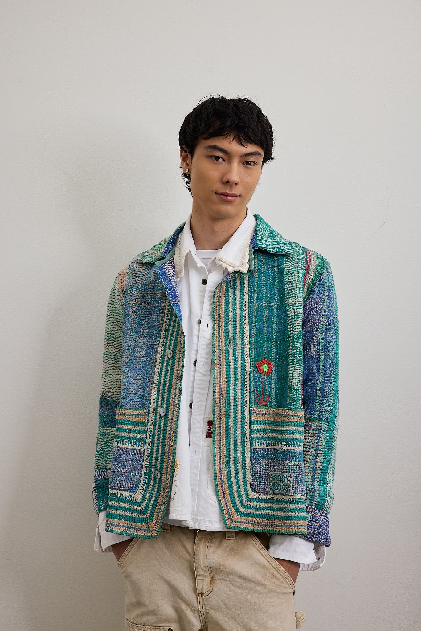 Kantha Jacket with Hand-Stiched Flower