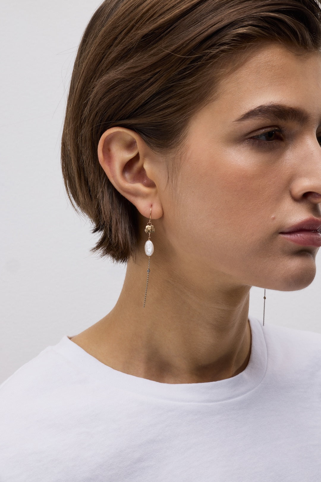 Diamond Flower Drop Earrings