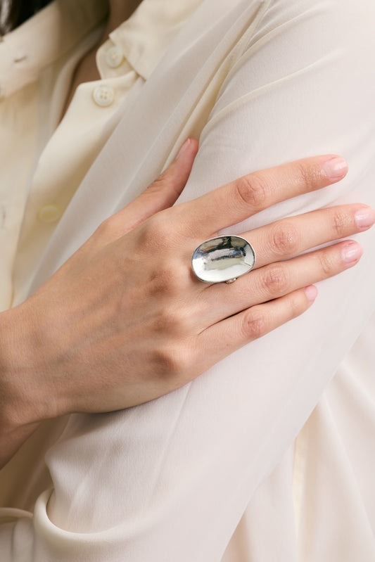 Long Crescent Pebble Ring