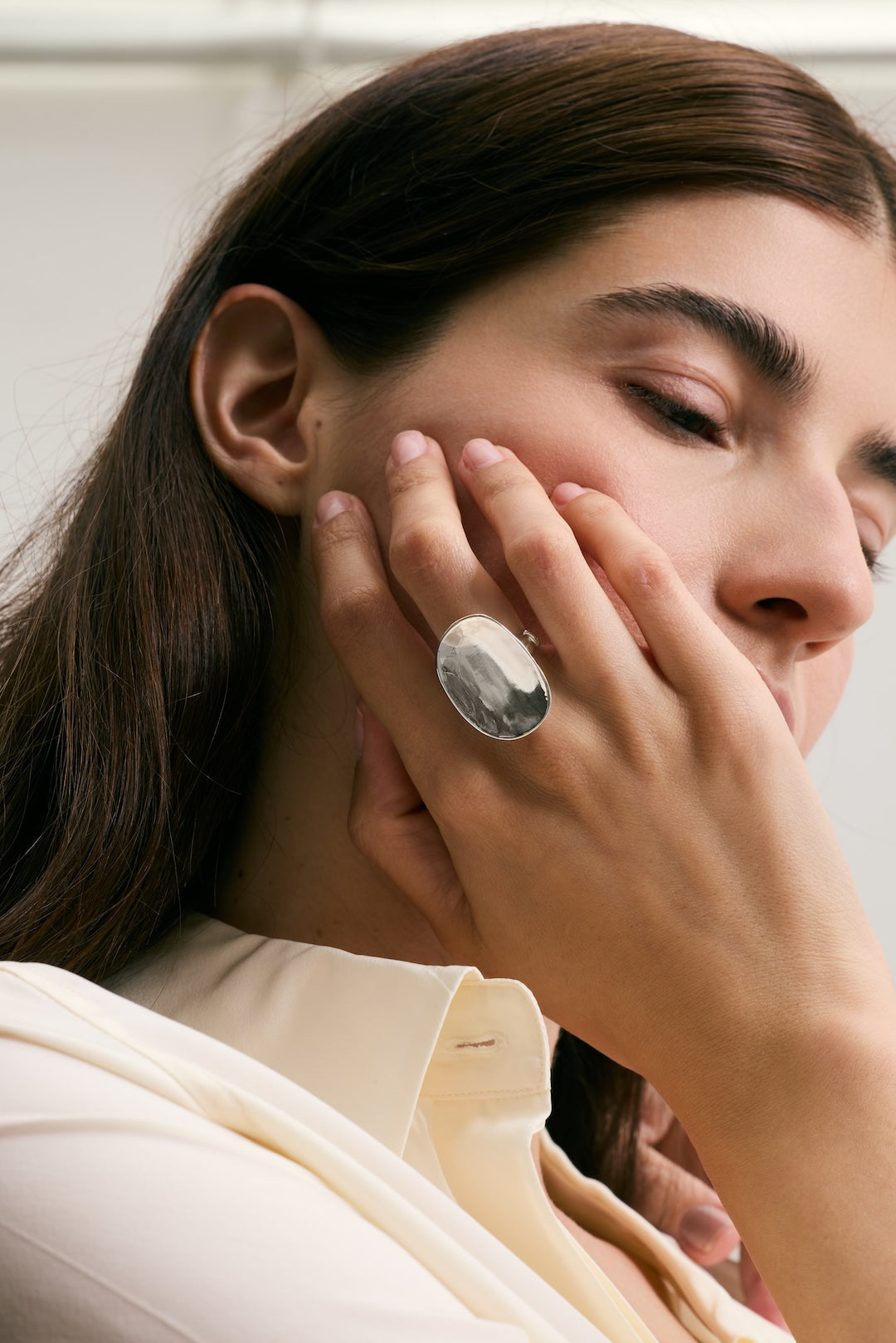 Long Crescent Pebble Ring