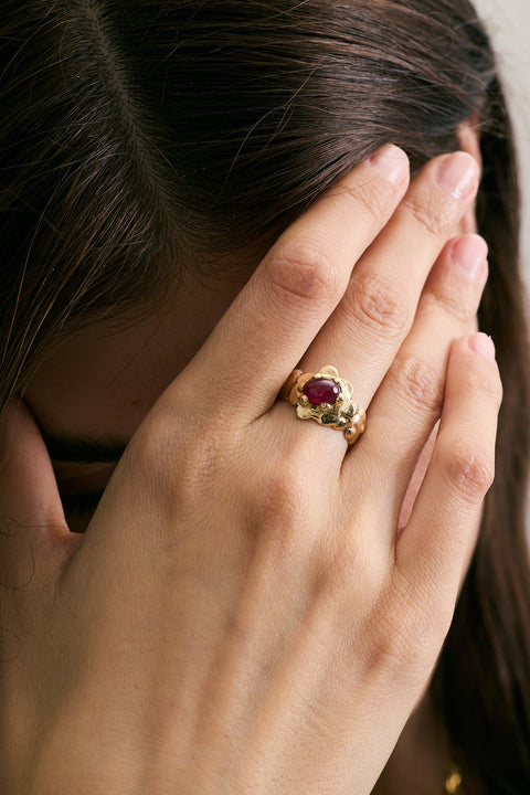Ruby Red Flower Ring