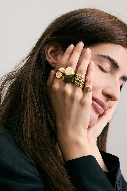 Rounded Classic Rectangle Gold Ring