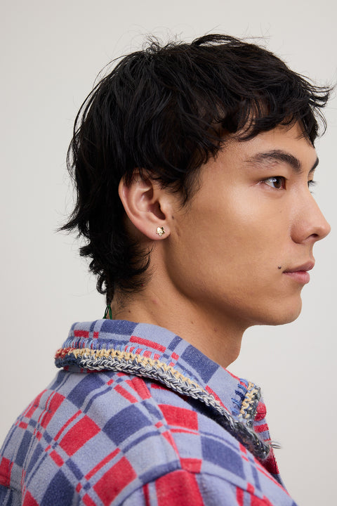 Gold Flower Stud Earrings with Diamond Center