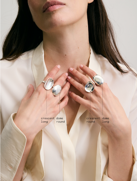 Long Crescent Pebble Ring